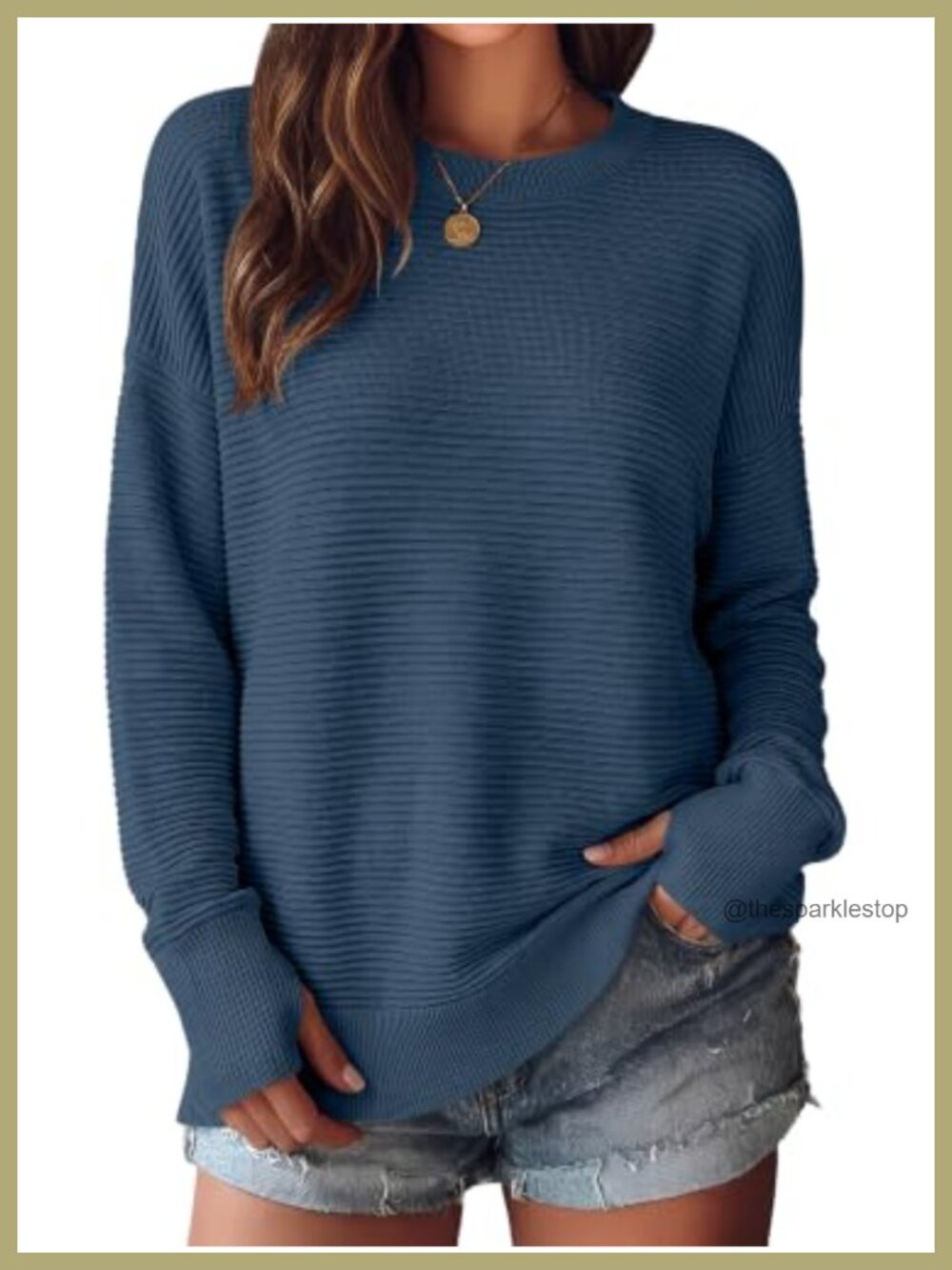 Women's Ribbed Long Sleeve Pullover Sweater with Thumb Holes